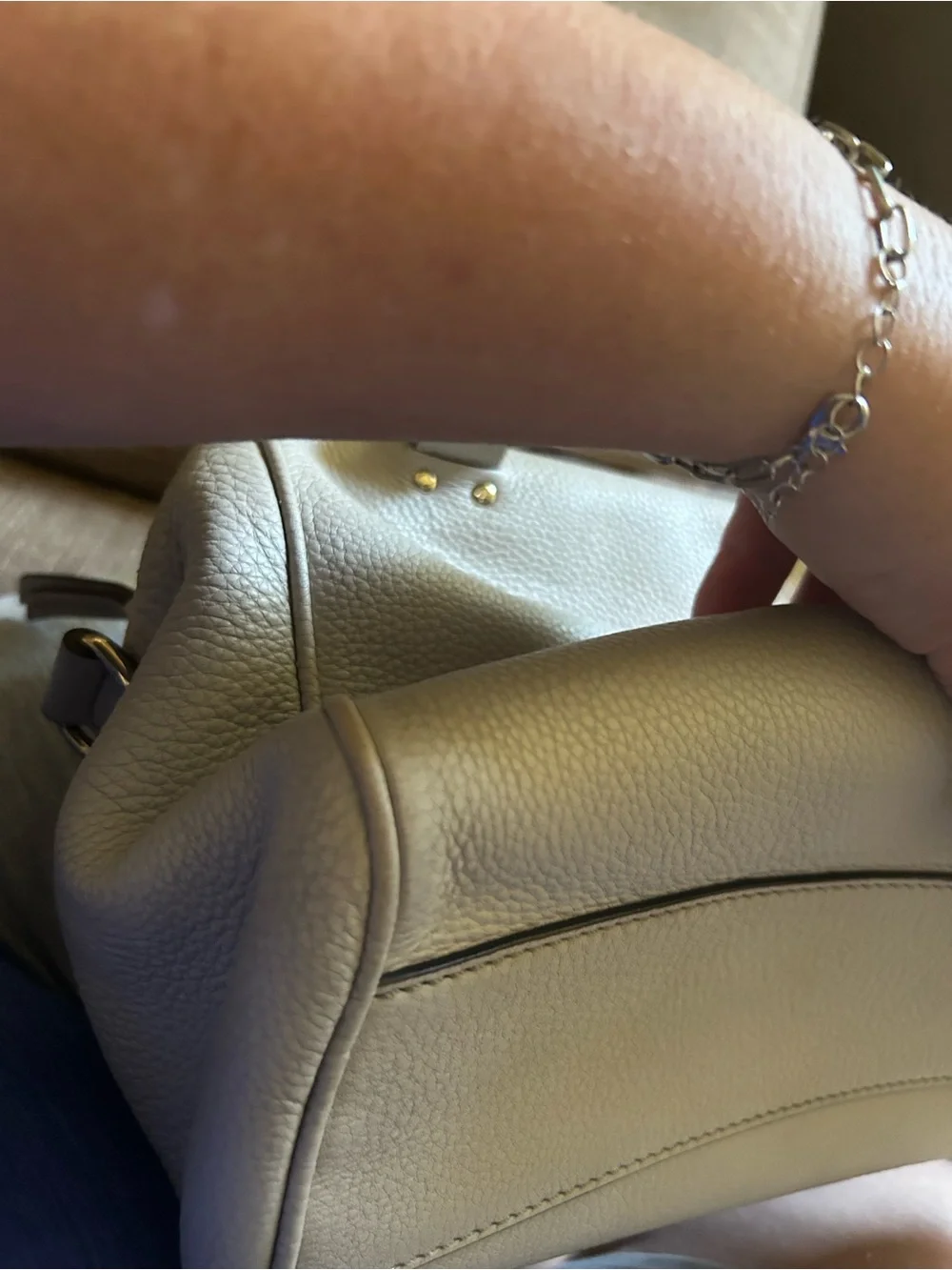 kate spade New York Taupe Leather Satchel with Detachable Strap